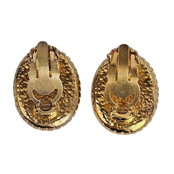 CHANEL Gold Plated Clip On CC Earrings Vintage Statement Logo Oval Authentic - Picture 7 of 7